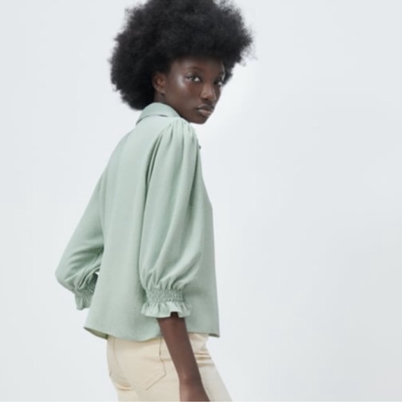 ZARA Beaded Jeweled Collar Button Front Blouse Size L - Picture 3 of 11